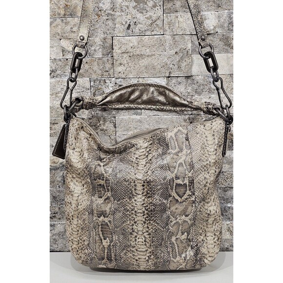 Coach Leather Kristin Shoulder Bag Python Embossed Neutral Snake Hobo Purse - Picture 7 of 16